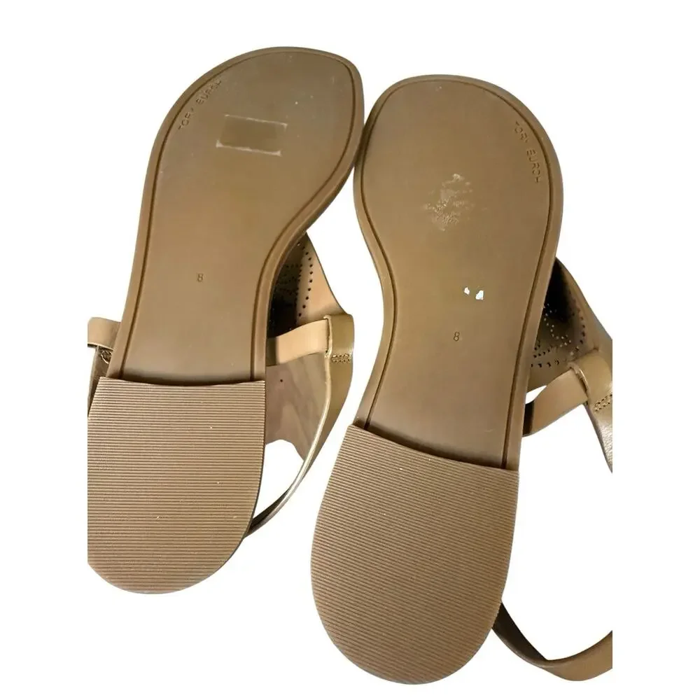 NEW Tory Burch Capri Perf Leather Thong Sandals Brown Leather US 8